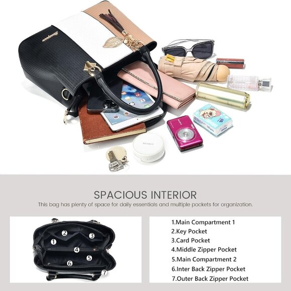 Purses and Handbags for Women Leather Tote Shoulder Bag Medium Satchel Purse Top - Picture 5 of 7